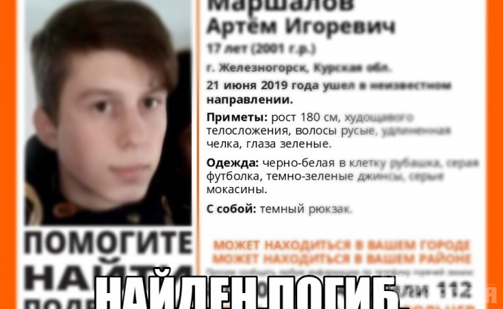 Курская область. Пропавший в Железногорске 17-летний подросток погиб Курская область. Пропавший в Железногорске 17-летний подросток погиб