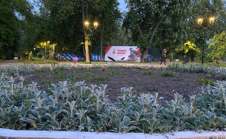 Клумба без цветов стоит в Детском парке на Перекальского в Курске