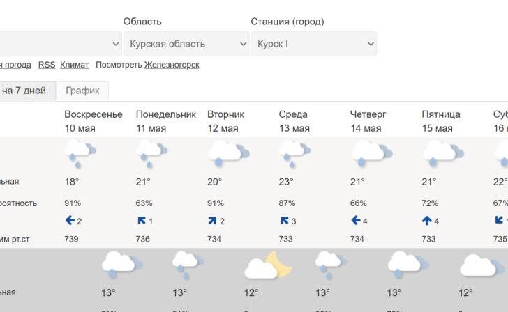 Следующая неделя в Курской области будет нежаркой и дождливой